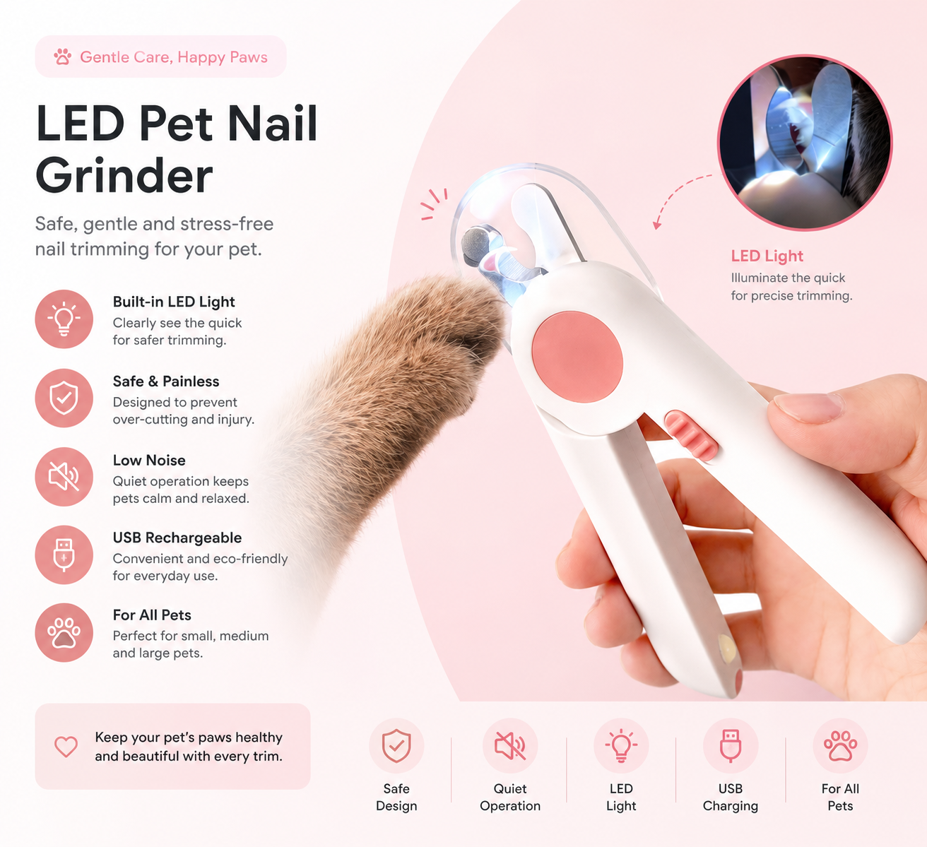 Pet Nail Scissors LED Nail Clipper Trimmer